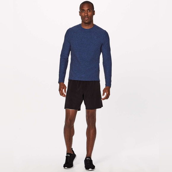 Lululemon Heathered Cerulean Blue Black Rulu Surge Warm Long Sleeve Reflec Shirt - Picture 2 of 15